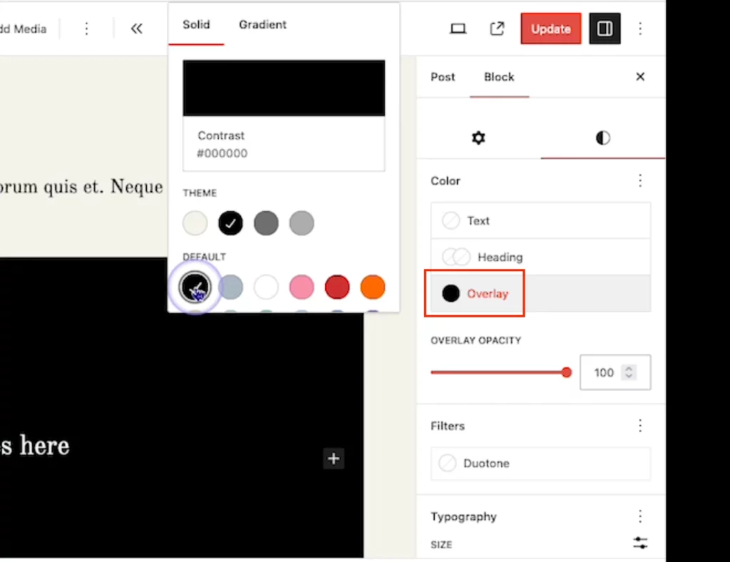 automatic overlay color in wordpress 6.5 